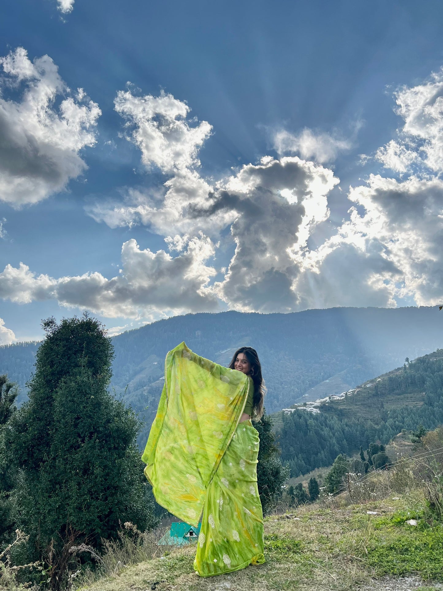 Parrot Green Chiffon Saree | Leemboodi