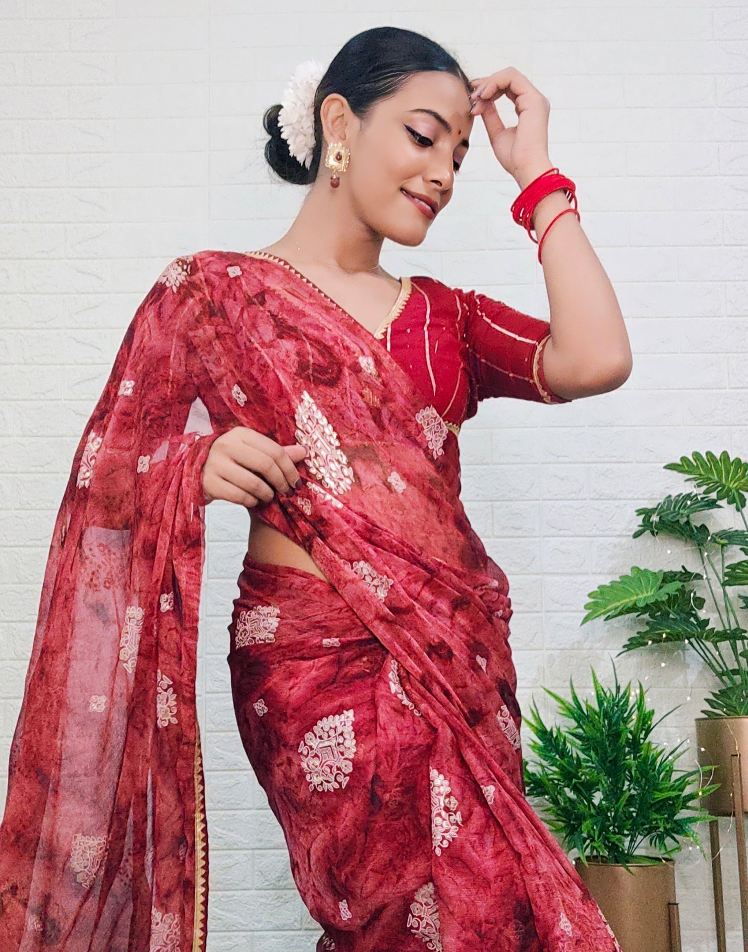 Rose Wood Chiffon Saree | Leemboodi