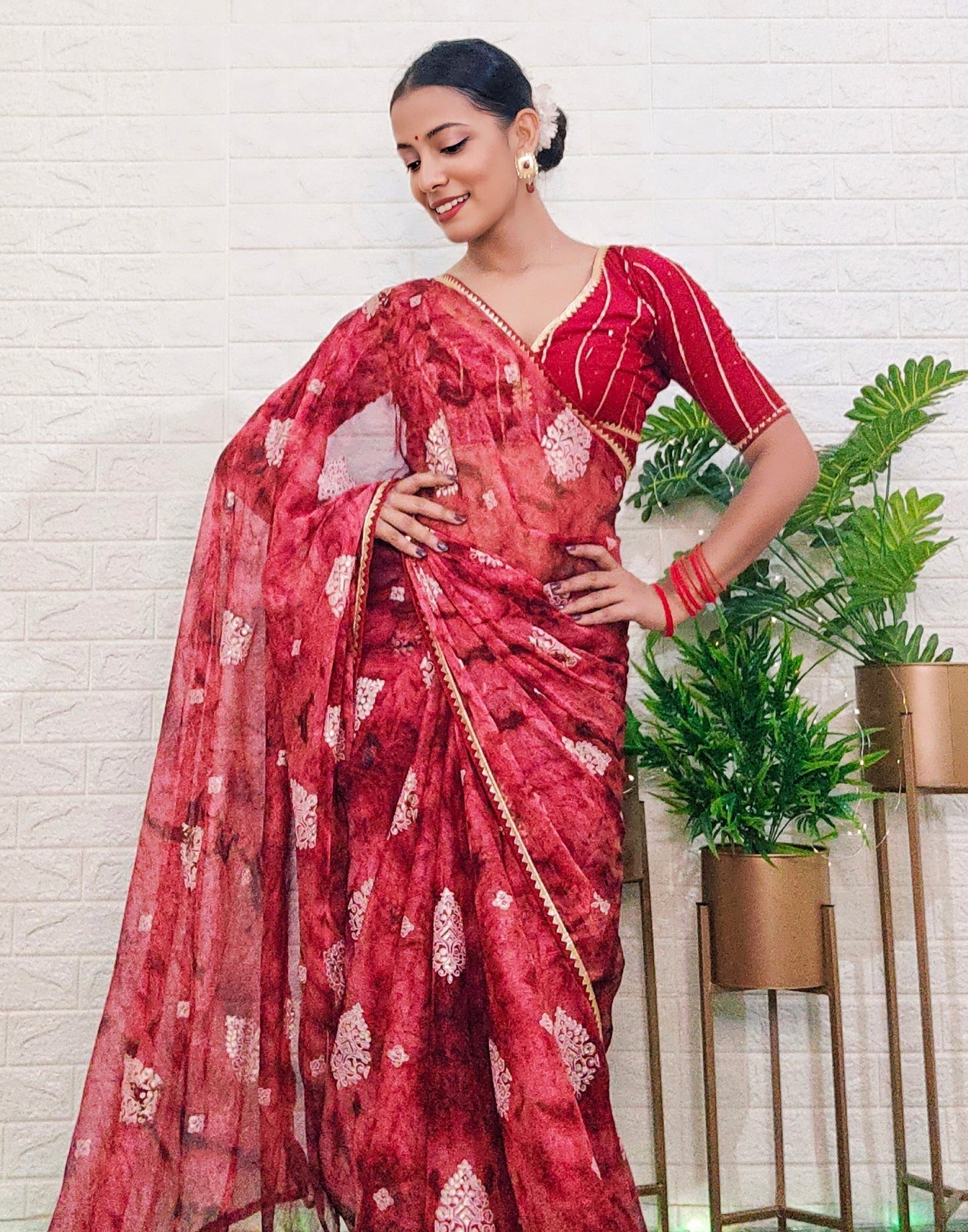 Rose Wood Chiffon Saree | Leemboodi