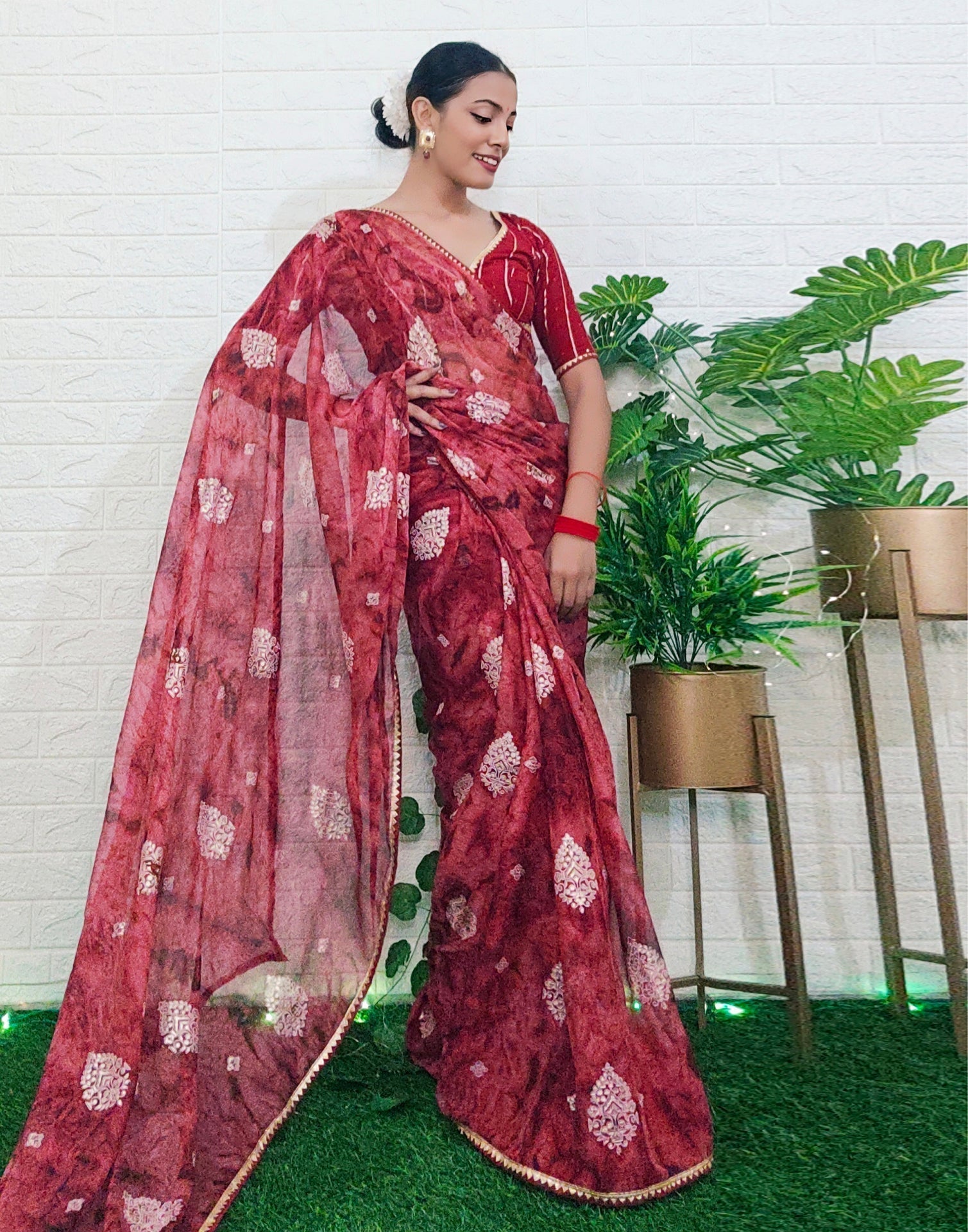 Rose Wood Chiffon Saree | Leemboodi