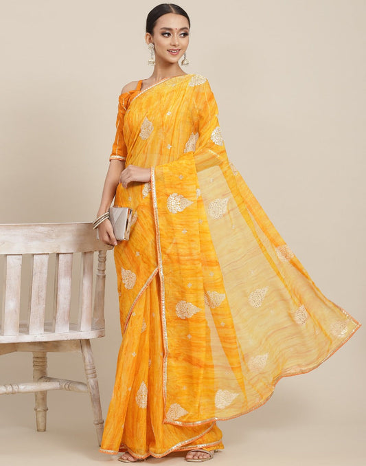 Yellow Chiffon Saree | Leemboodi