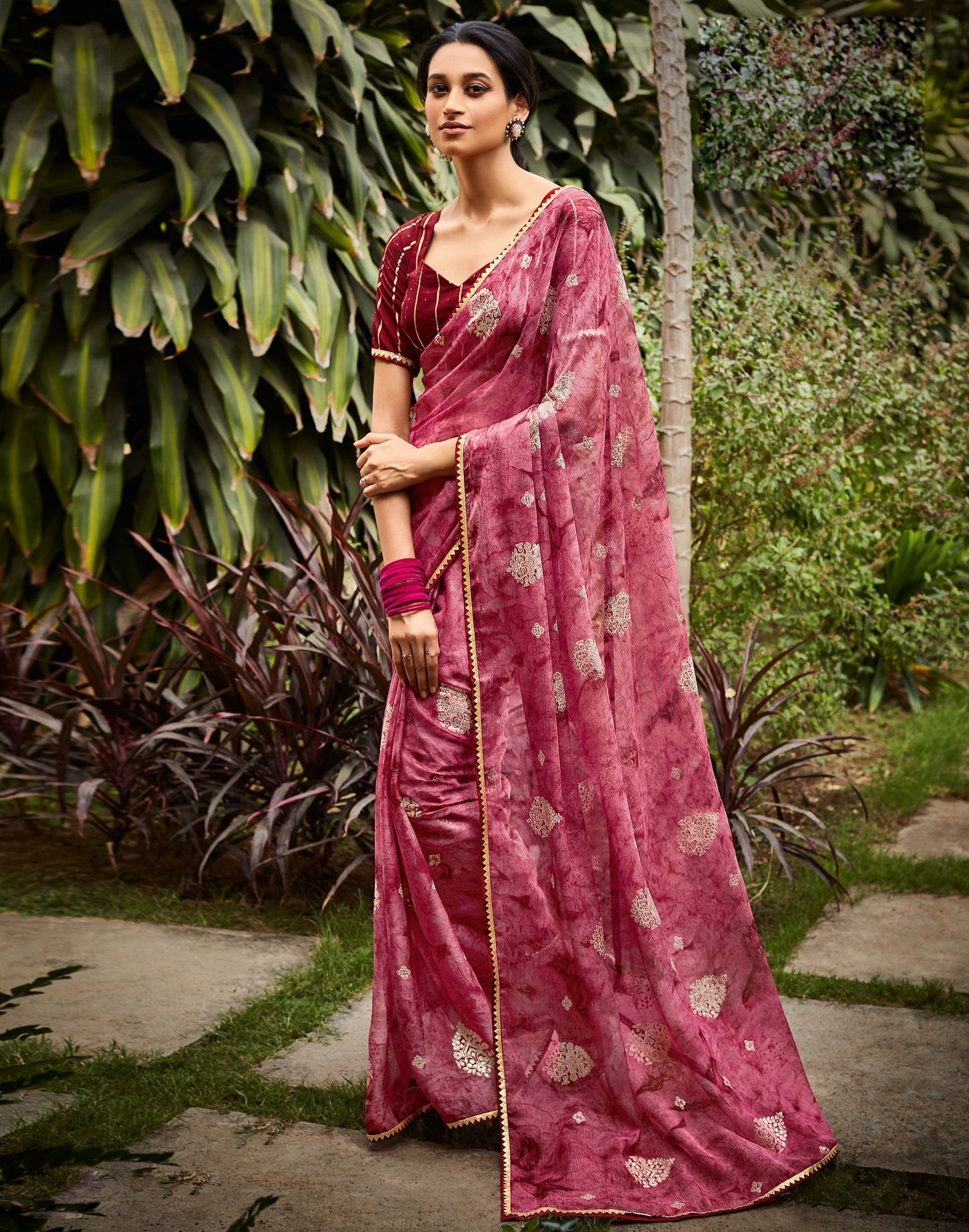 Rose Wood Chiffon Saree | Leemboodi