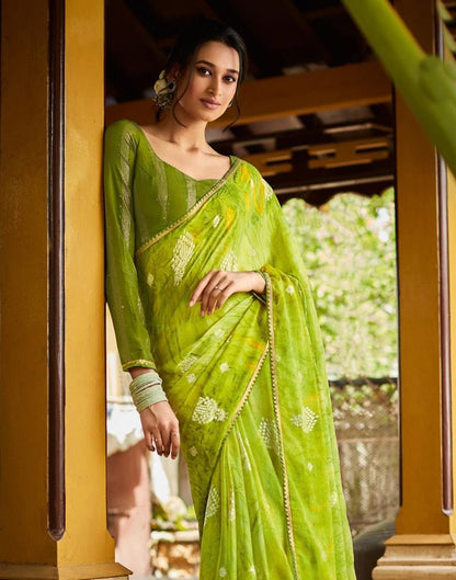 Parrot Green Chiffon Saree | Leemboodi
