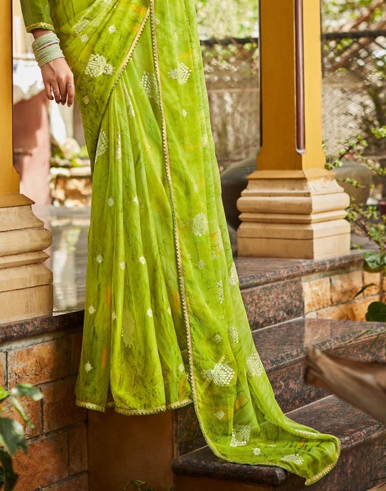 Parrot Green Chiffon Saree | Leemboodi