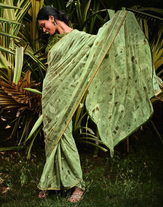 Light Green Chiffon Saree | Leemboodi