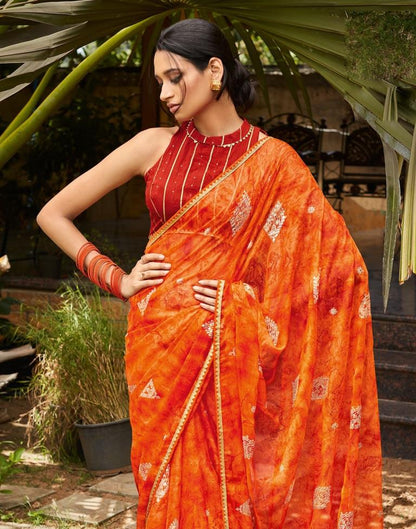 Orange Chiffon Saree | Leemboodi