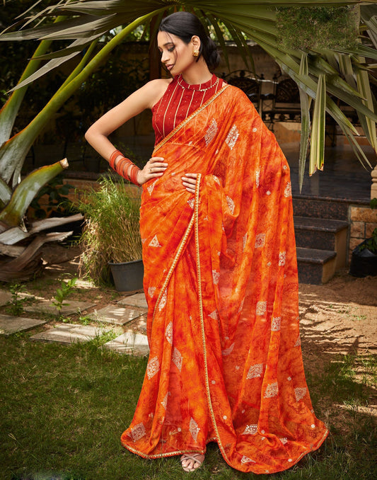 Orange Chiffon Saree | Leemboodi