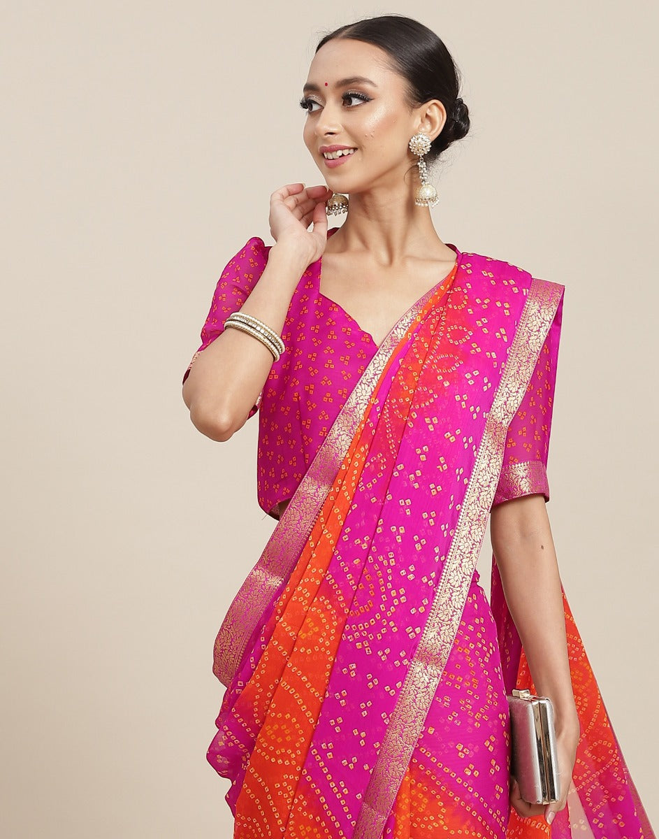 Orange And Pink Bandhani Saree | Leemboodi