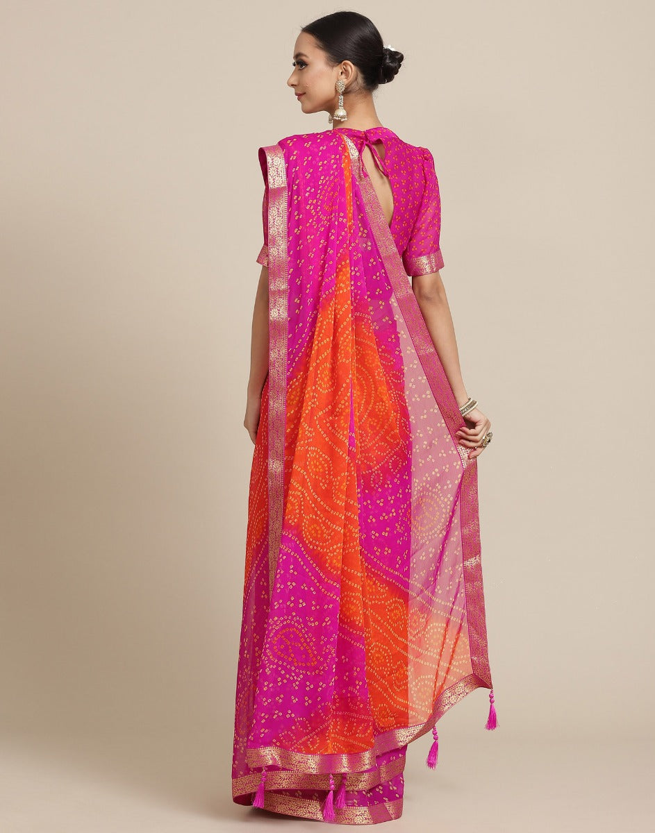 Orange And Pink Bandhani Saree | Leemboodi