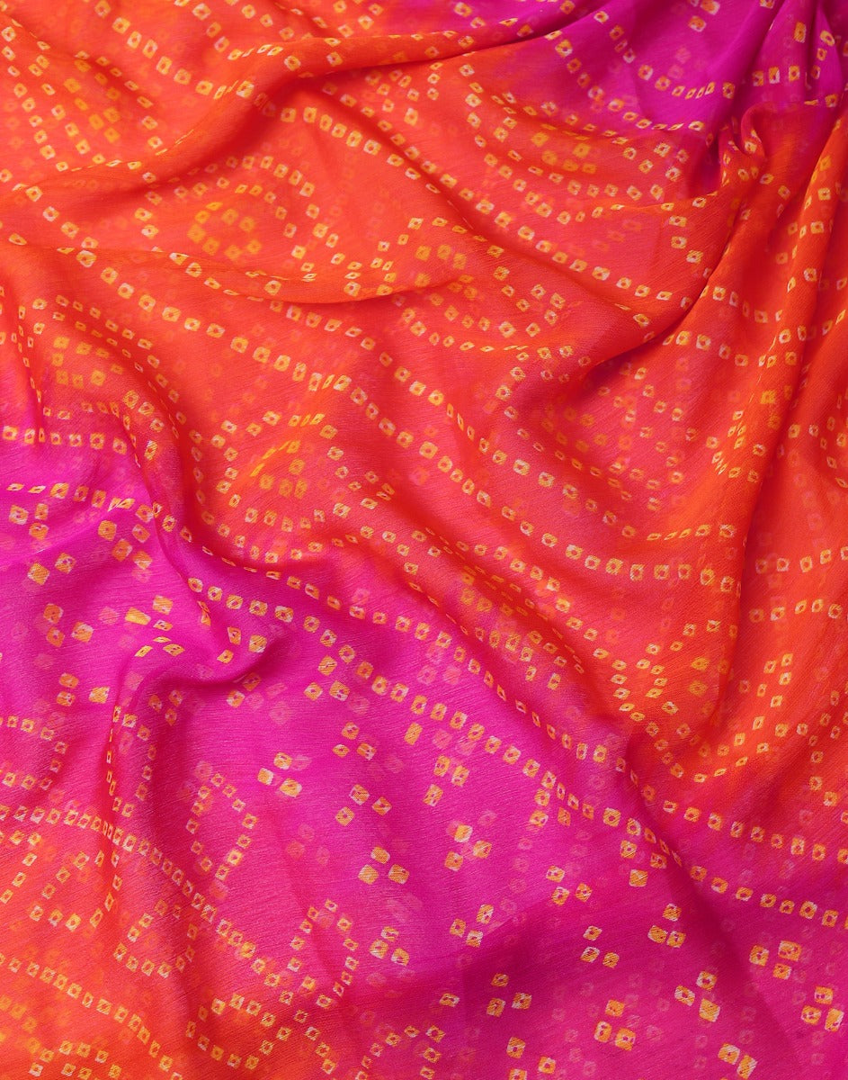 Orange And Pink Bandhani Saree | Leemboodi