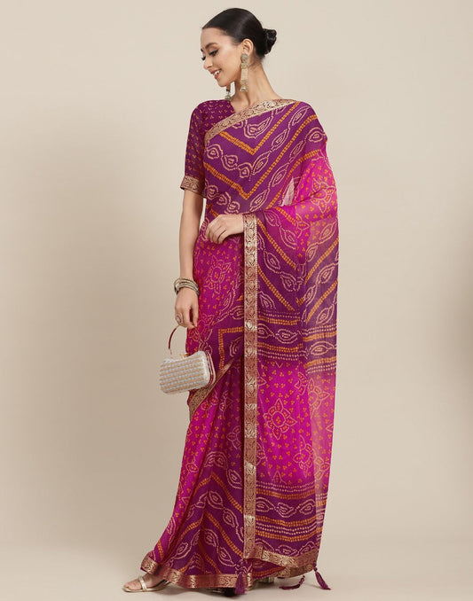 Pink And Purple Bandhani Saree | Leemboodi