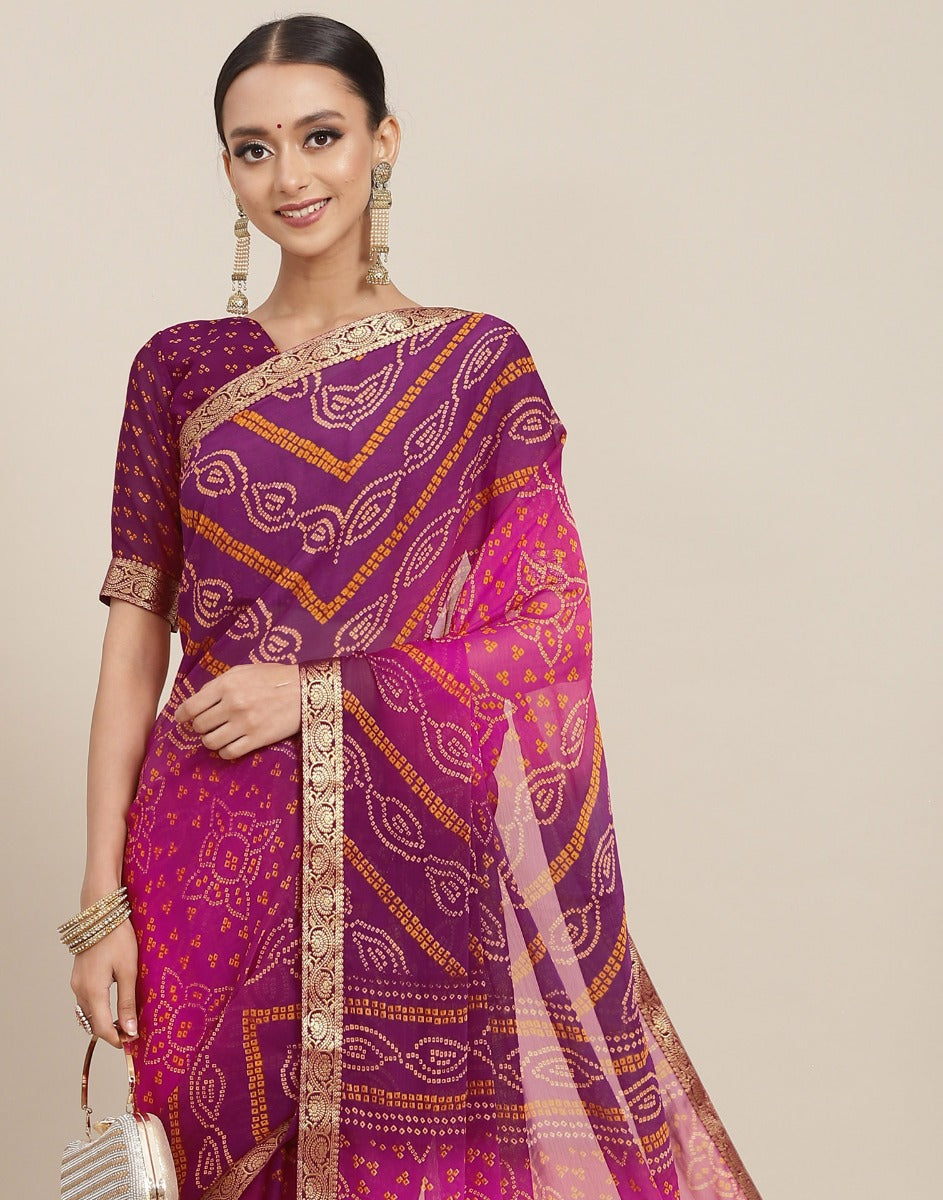 Pink And Purple Bandhani Saree | Leemboodi