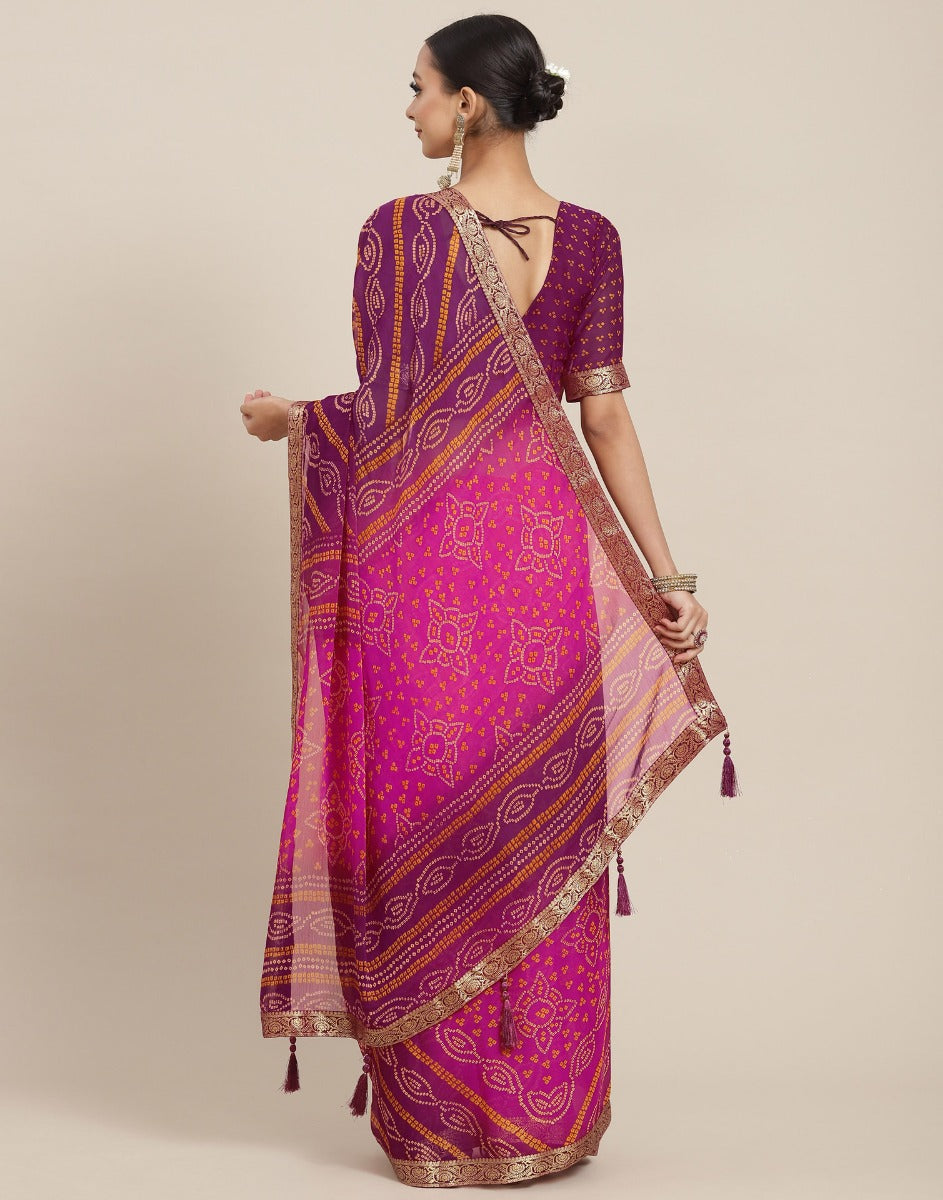 Pink And Purple Bandhani Saree | Leemboodi