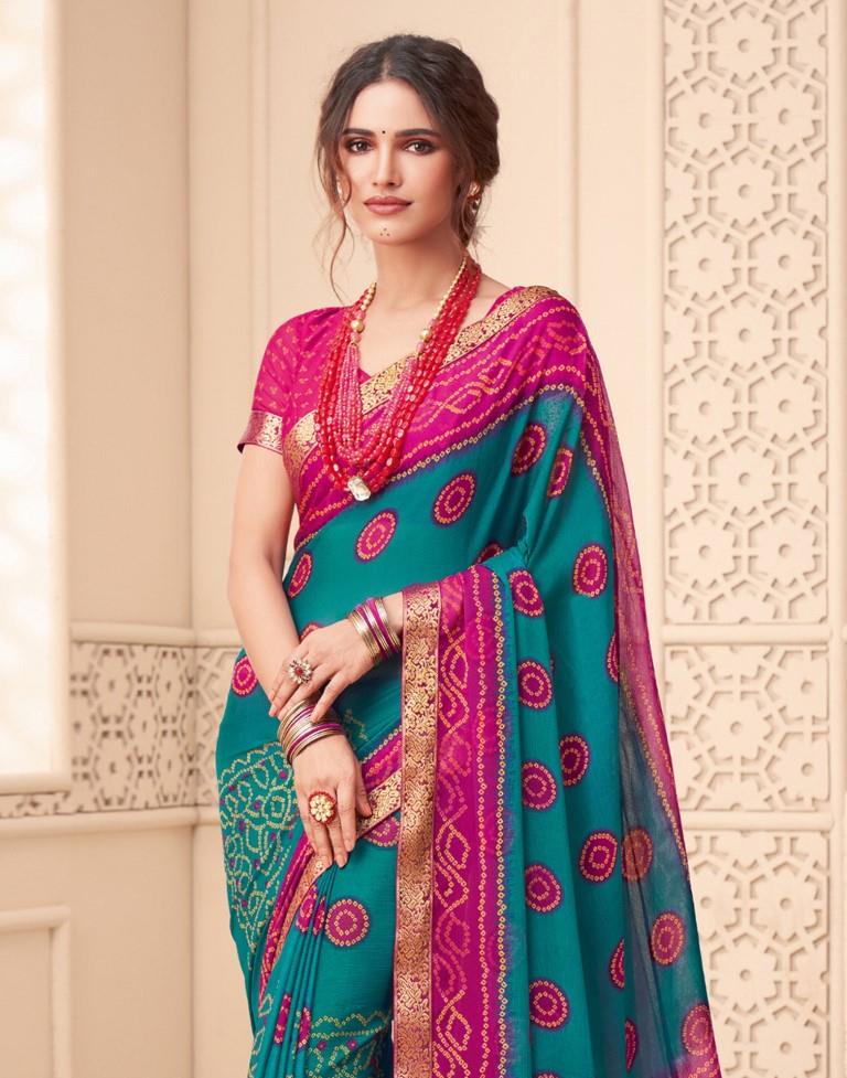 Teal Blue Bandhani Saree | Leemboodi