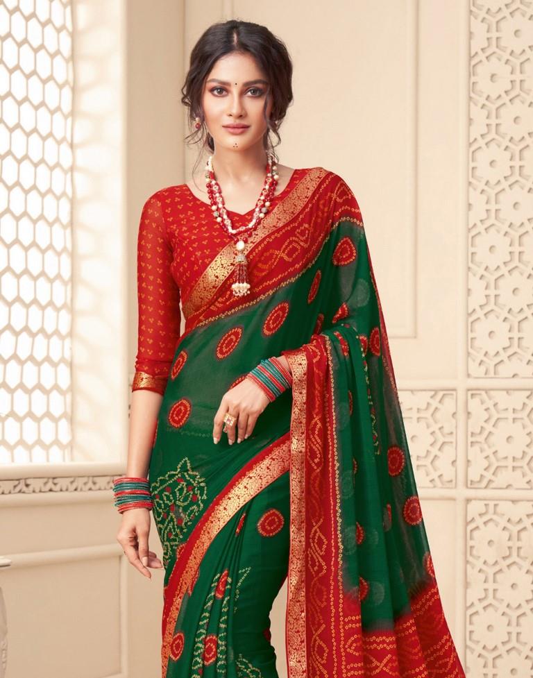 Green Bandhani Saree | Leemboodi