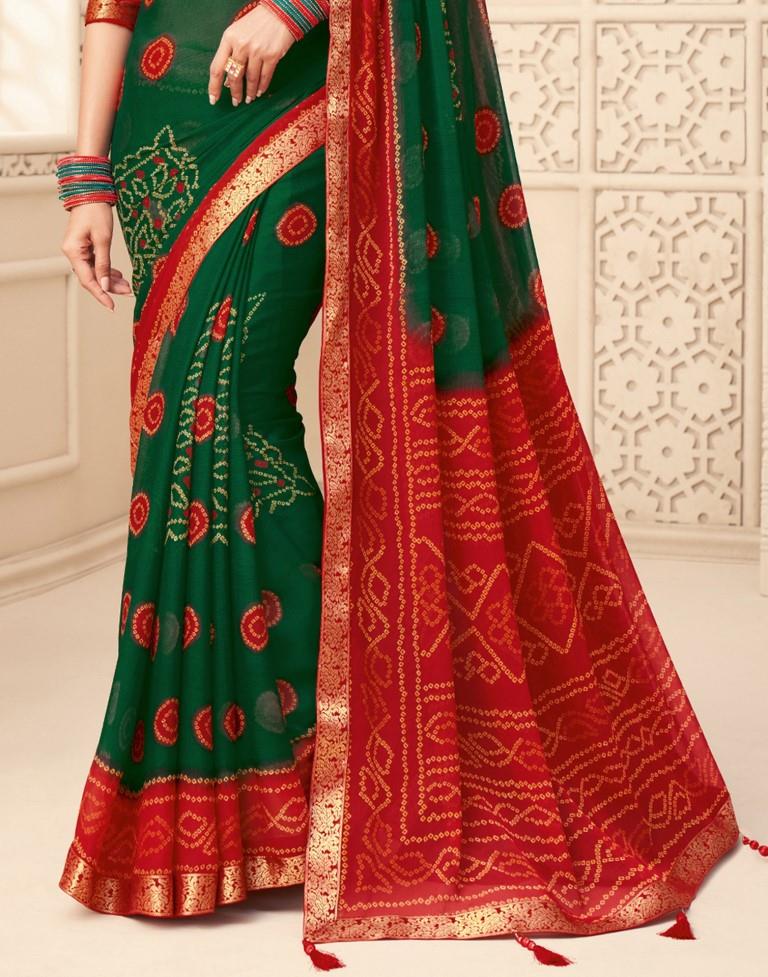 Green Bandhani Saree | Leemboodi
