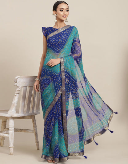 Blue And Turquoise Bandhani Saree | Sudathi