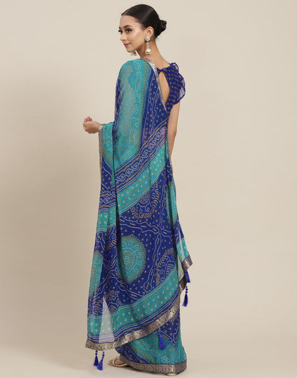 Blue And Turquoise Bandhani Saree | Sudathi