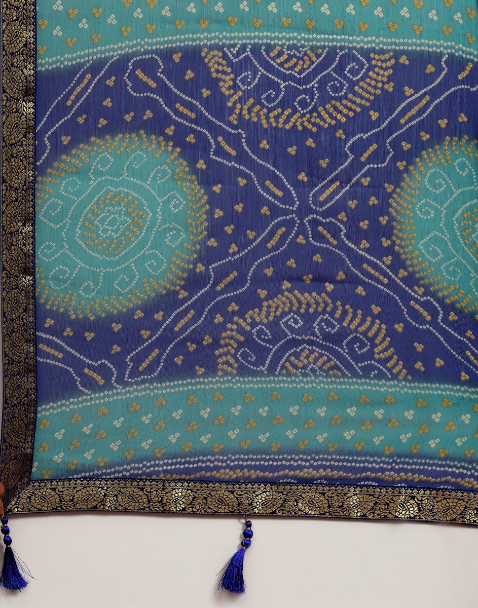 Blue And Turquoise Bandhani Saree | Sudathi