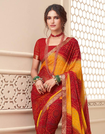 Red And Yellow Bandhani Saree | Leemboodi