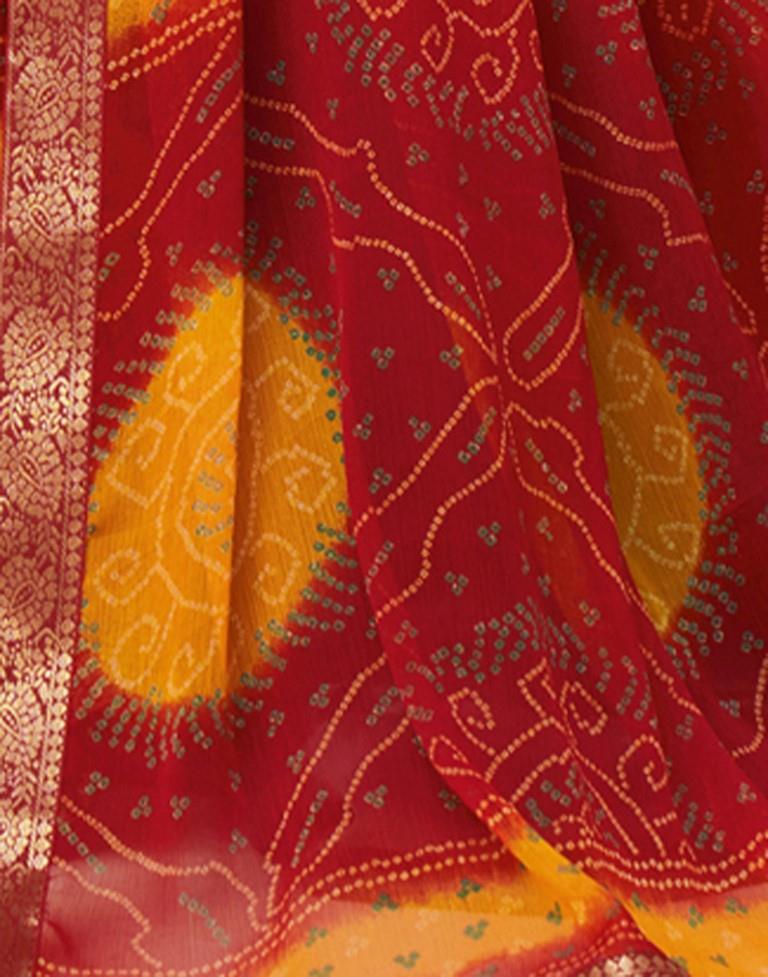 Red And Yellow Bandhani Saree | Leemboodi