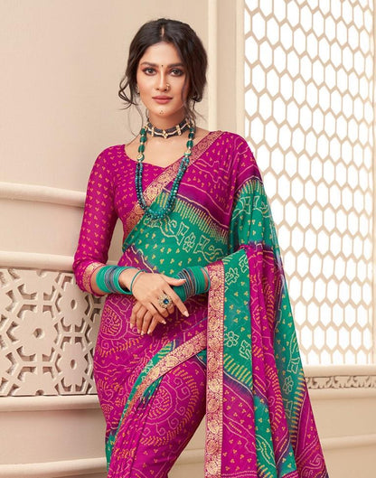 Pink And Turquoise Bandhani Saree | Leemboodi