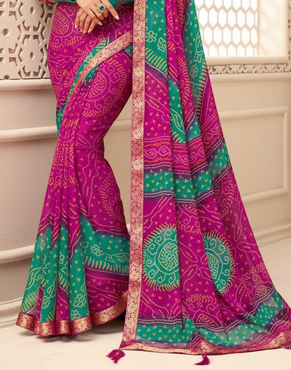 Pink And Turquoise Bandhani Saree | Leemboodi