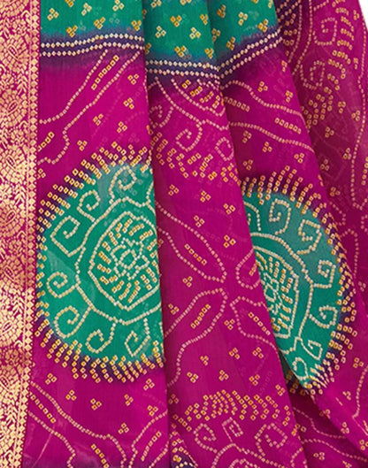 Pink And Turquoise Bandhani Saree | Leemboodi