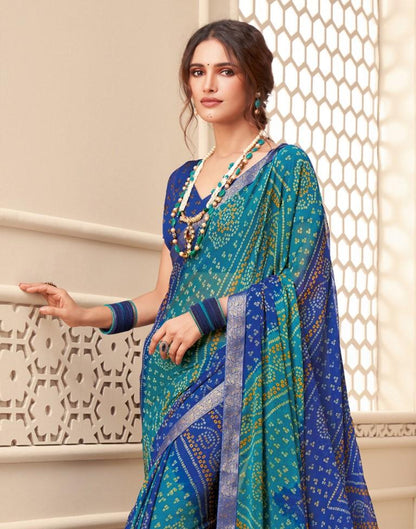 Blue And Turquoise Bandhani Saree | Leemboodi