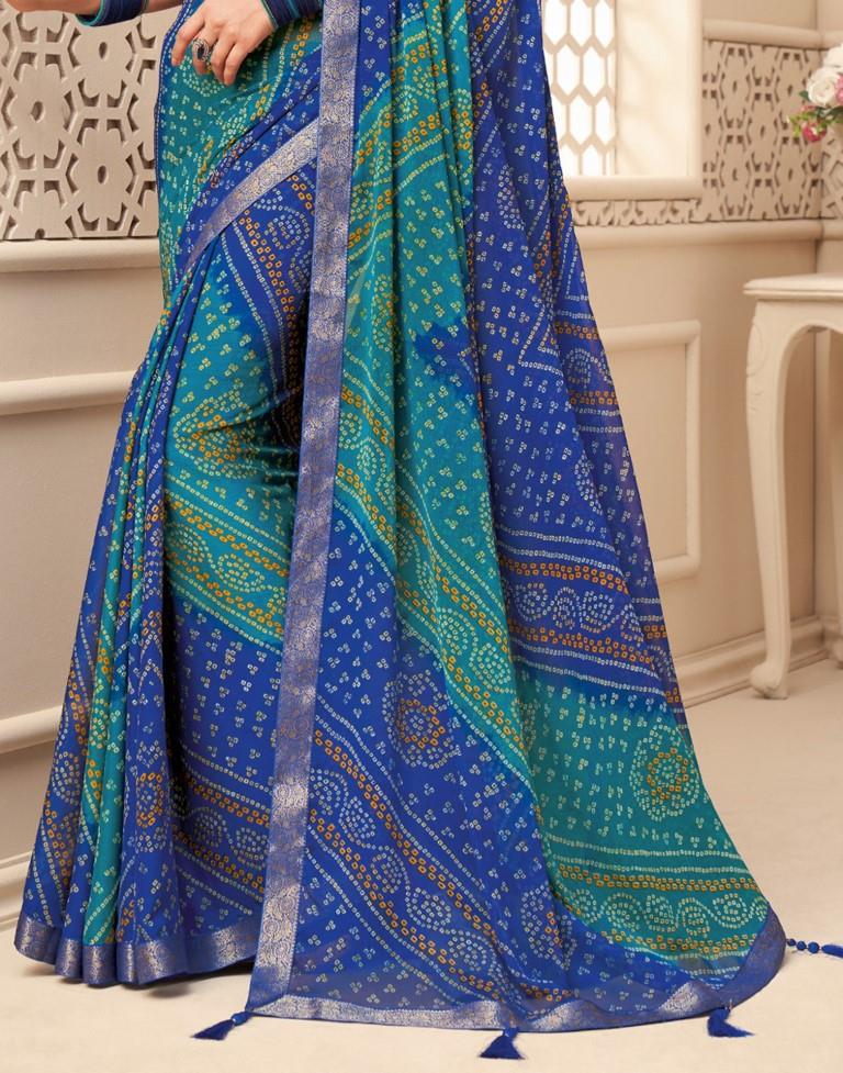 Blue And Turquoise Bandhani Saree | Leemboodi