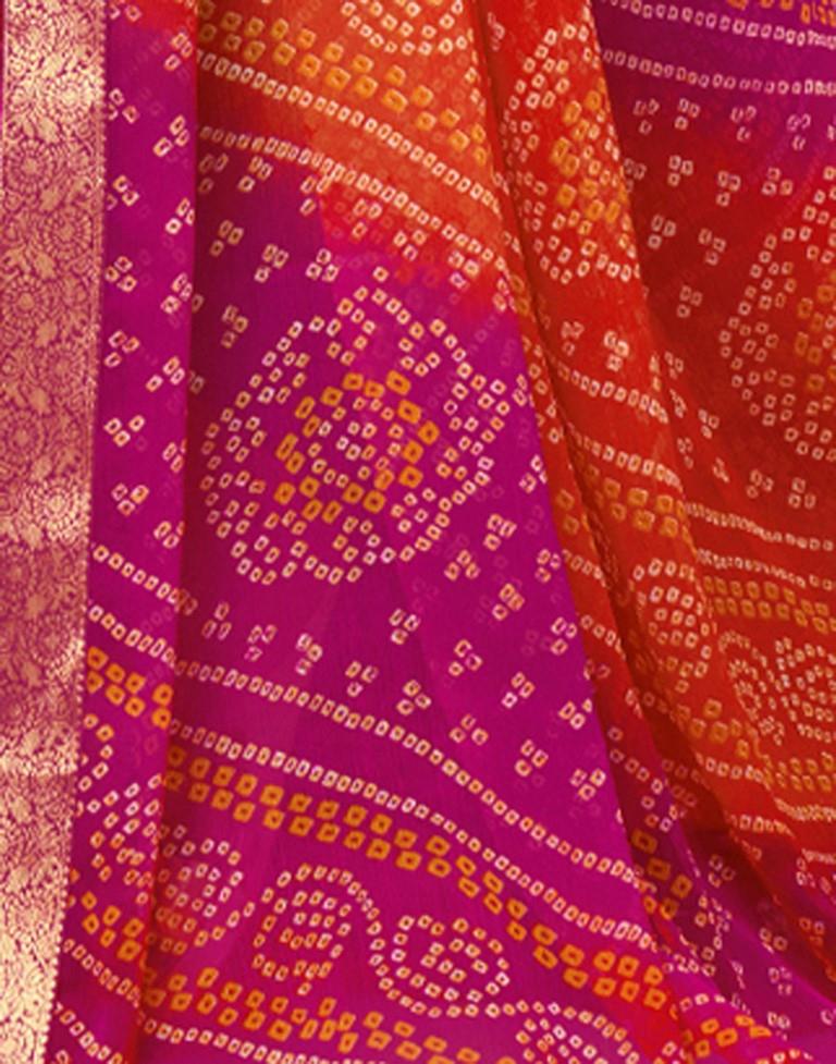Pink And Orange Bandhani Saree | Sudathi