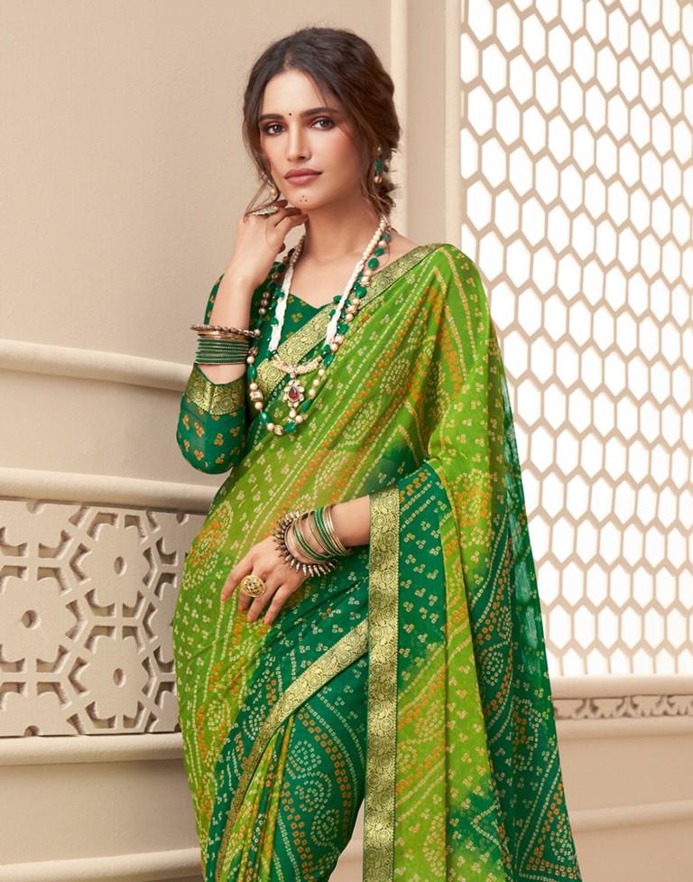 Green Bandhani Saree | Leemboodi