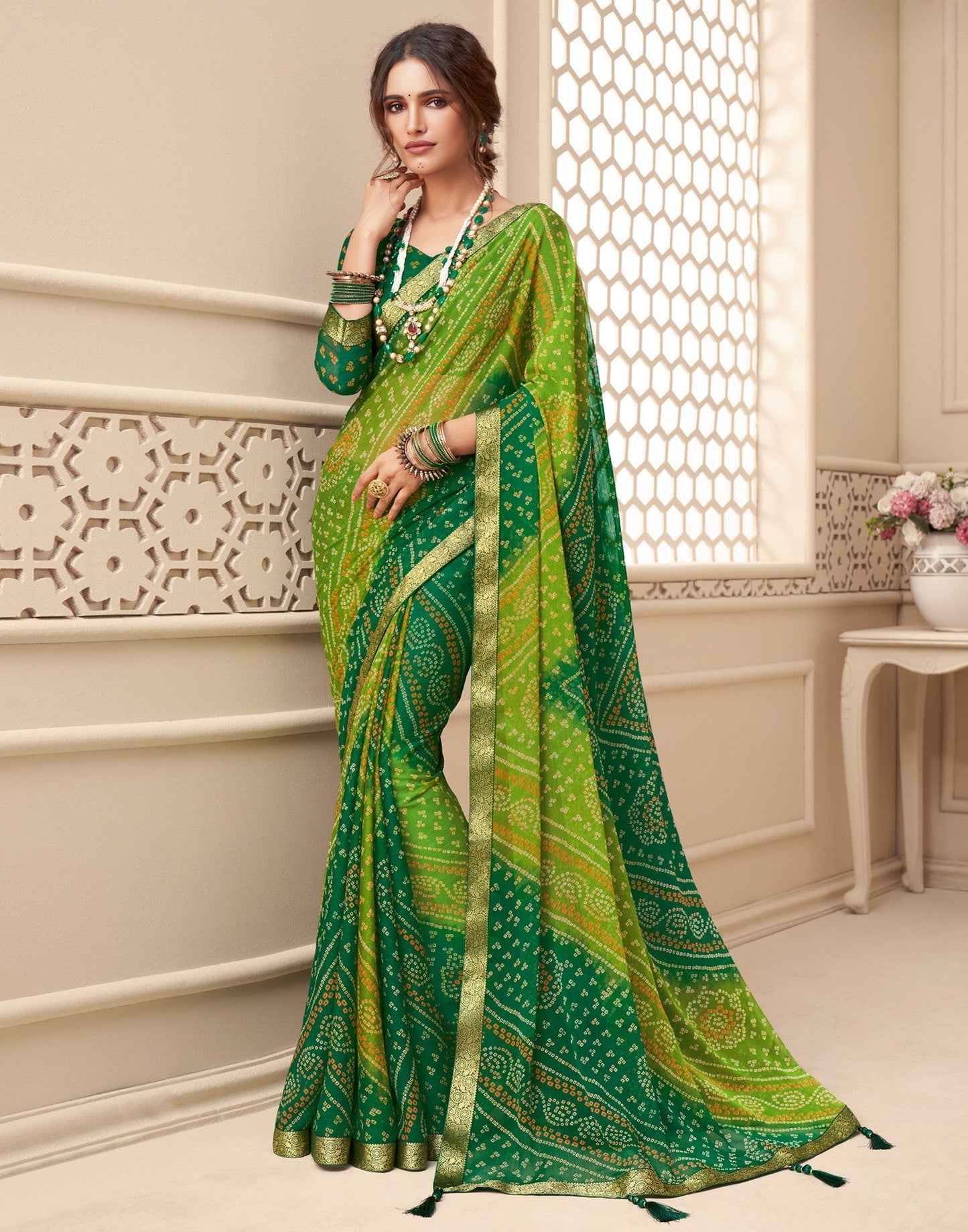 Green Bandhani Saree | Leemboodi