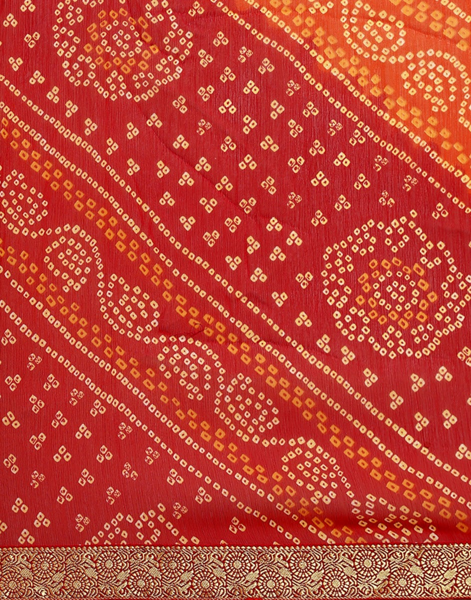 Orange And Red Bandhani Saree | Sudathi