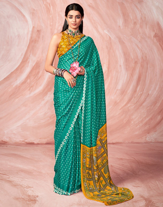 Turquoise Green Chiffon Zari Saree | Leemboodi