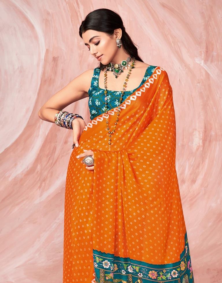 Orange Chiffon Zari Saree | Leemboodi
