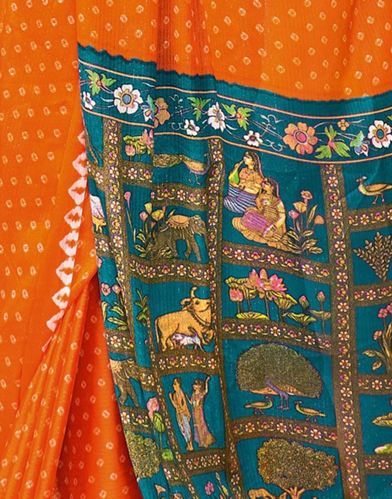 Orange Chiffon Zari Saree | Leemboodi