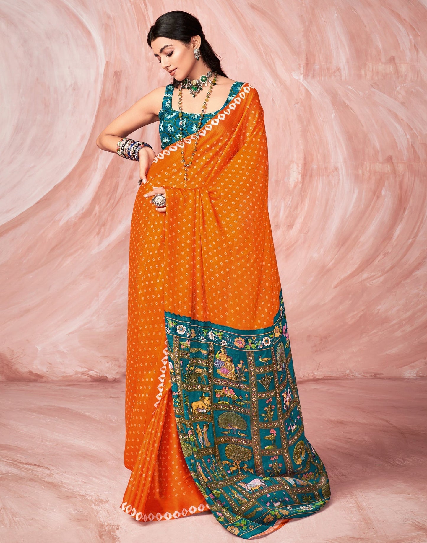 Orange Chiffon Zari Saree | Leemboodi