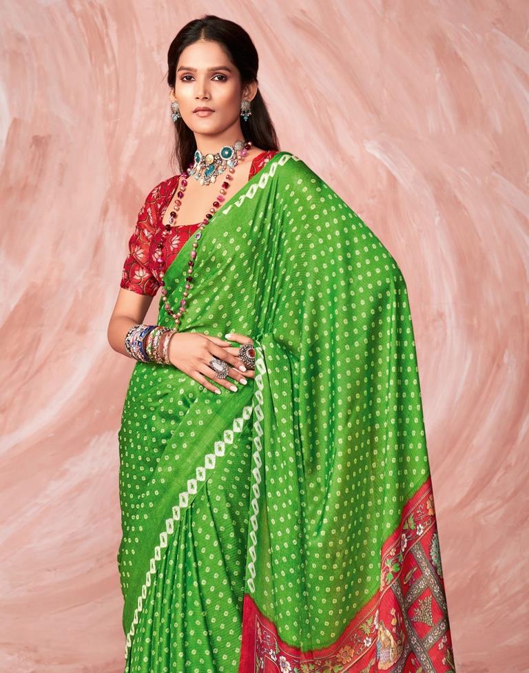Parrot Green Chiffon Zari Saree | Leemboodi