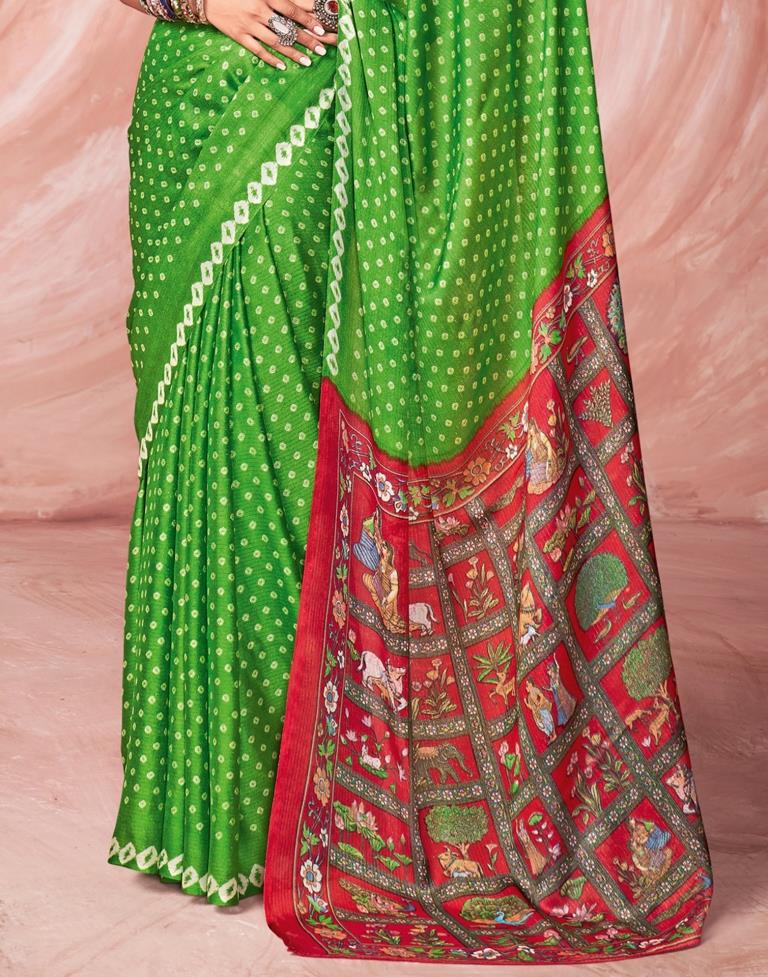 Parrot Green Chiffon Zari Saree | Leemboodi