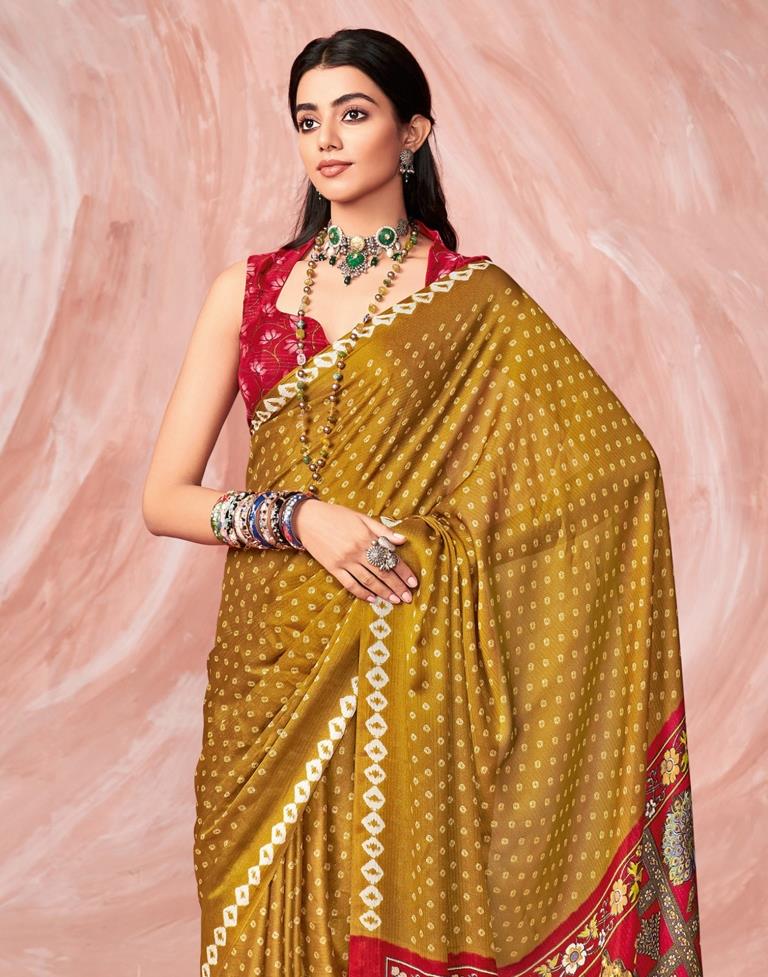 Dark Mustard Yellow Chiffon Zari Saree | Leemboodi