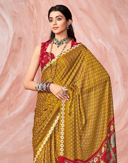 Dark Mustard Yellow Chiffon Zari Saree | Leemboodi