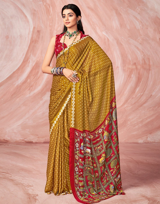 Dark Mustard Yellow Chiffon Zari Saree | Leemboodi