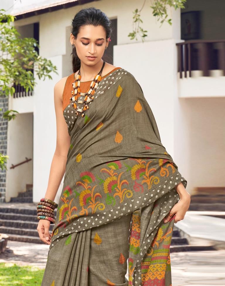 Olive Green Linen Saree | Leemboodi