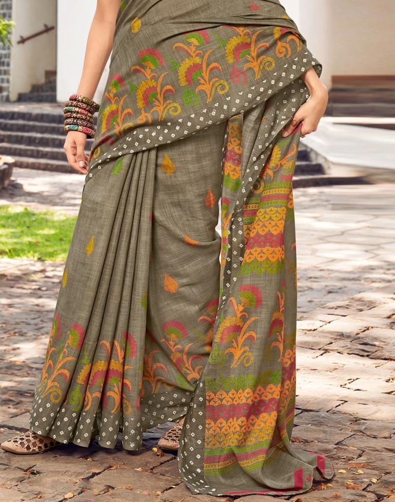 Olive Green Linen Saree | Leemboodi