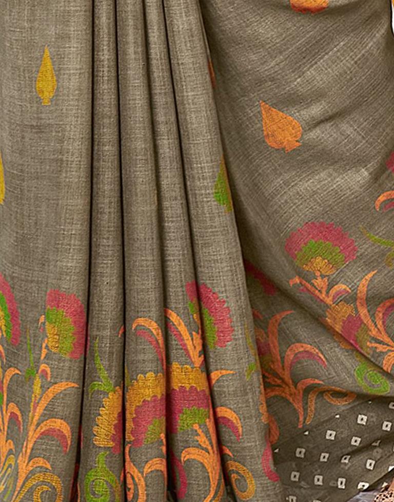 Olive Green Linen Saree | Leemboodi