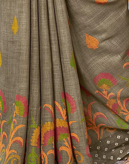 Olive Green Linen Saree | Leemboodi