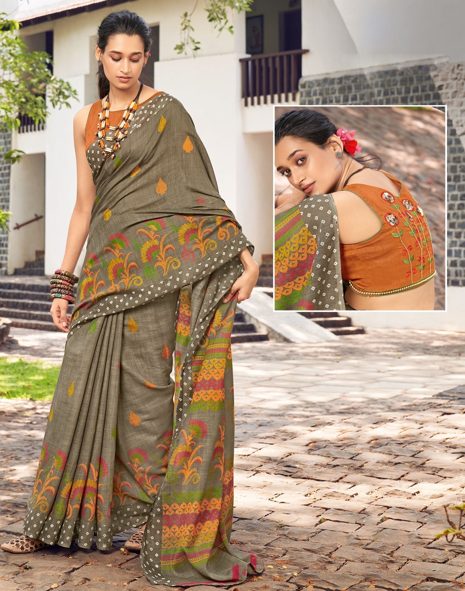 Olive Green Linen Saree | Leemboodi