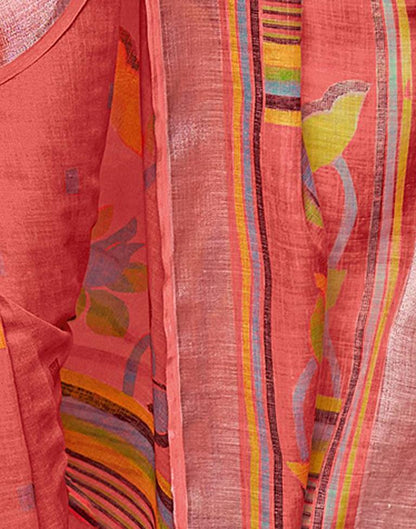 Coral Pink Linen Saree | Leemboodi
