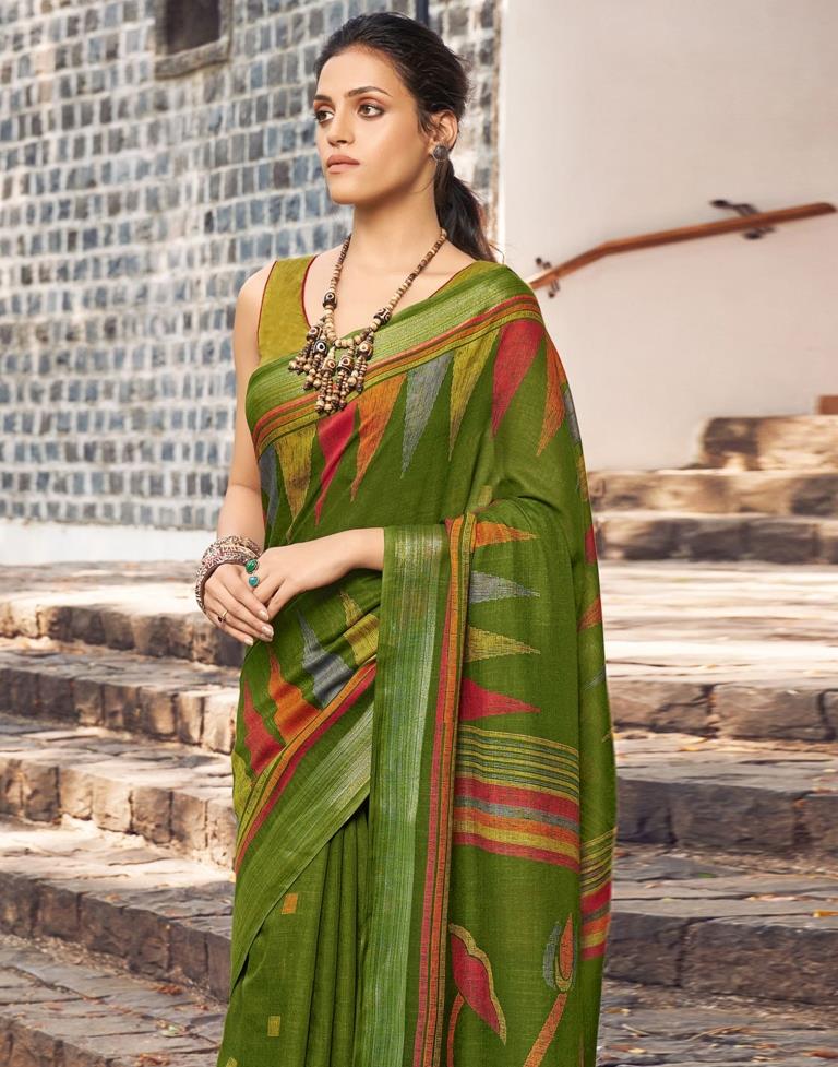 Green Linen Saree | Leemboodi